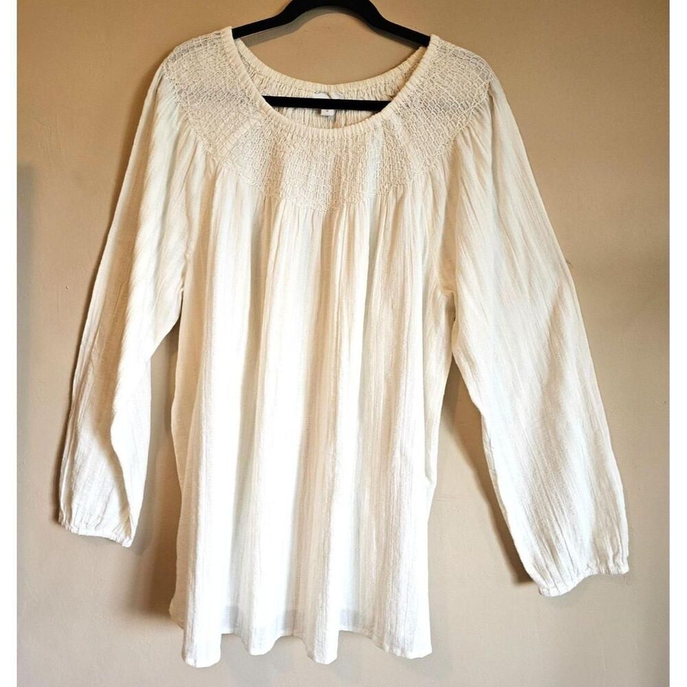 J Jill Women's Off White peasant shirt size L